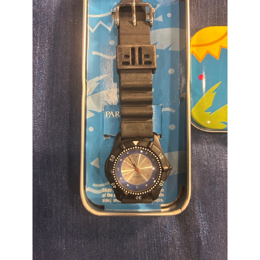 Vintage Parliament Getaway Watch Out of This World Quartz Black Rubber Strap Tin